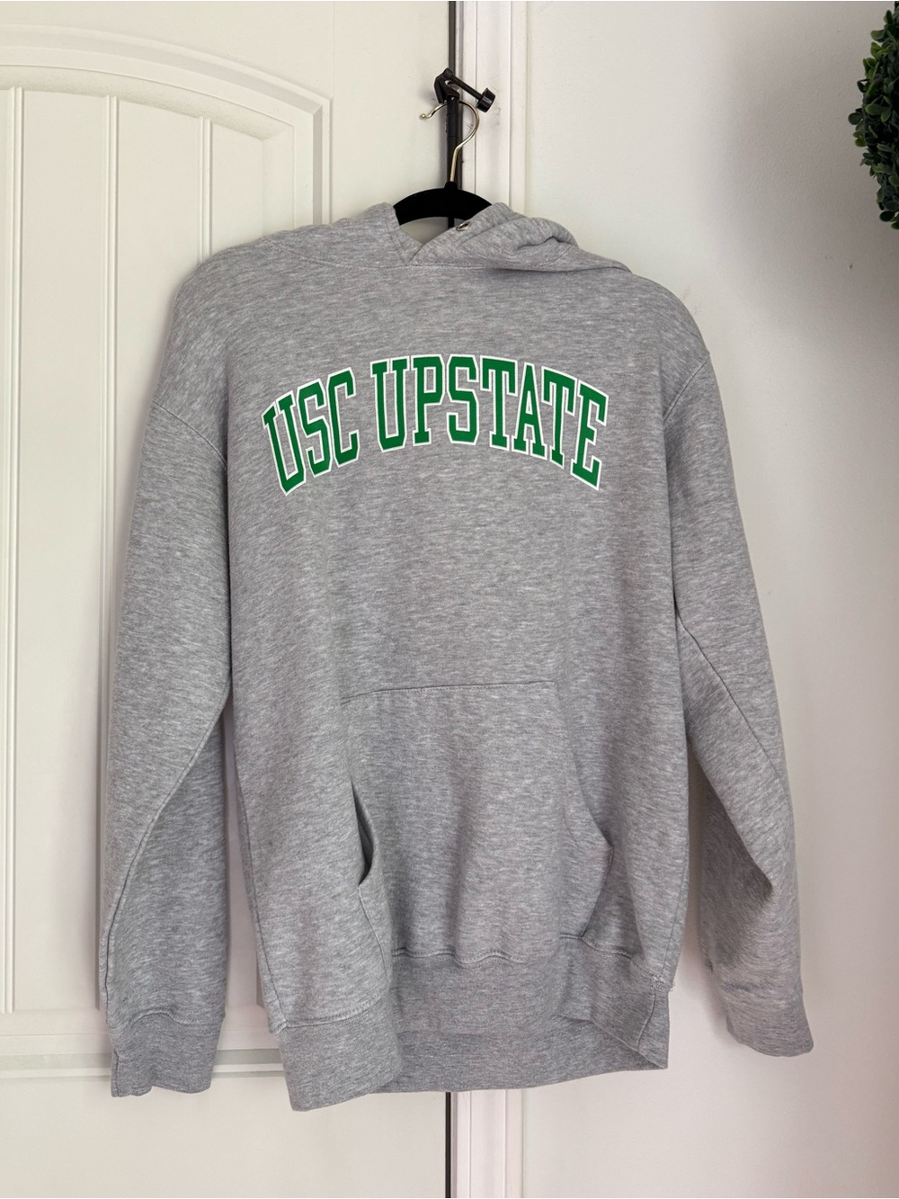 Classic Gray Crewneck Hoodie with Green USC UPSTATE Lettering